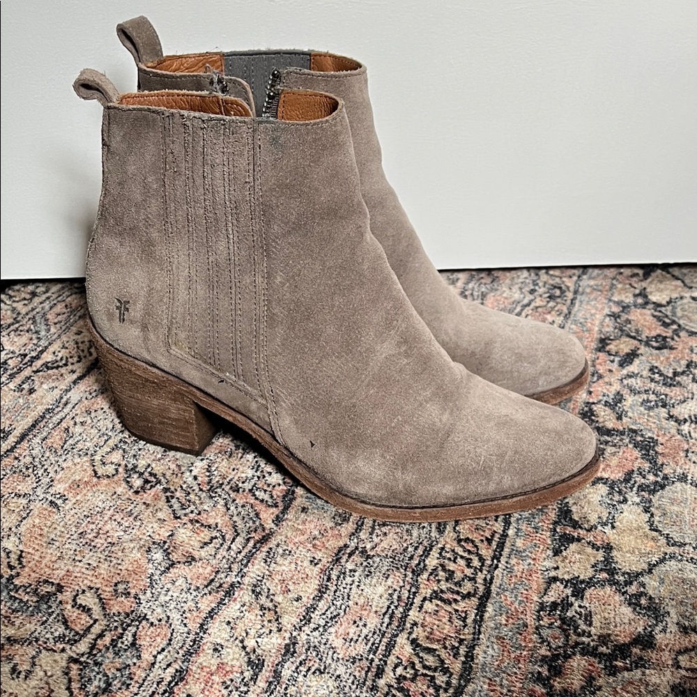 Frye Taupe Suede Ankle Booties